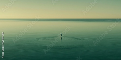 Serene Seascape Solitary Seagull on Calm Ocean Water