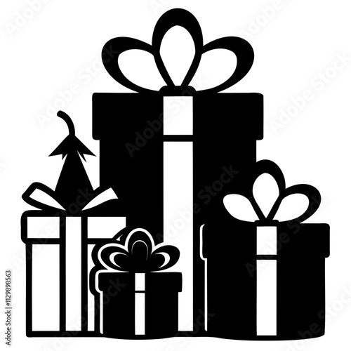 High-quality Christmas Gifts or Presents with black Silhouette Vector illustration