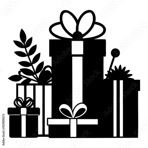 High-quality Christmas Gifts or Presents with black Silhouette Vector illustration