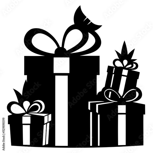 High-quality Christmas Gifts or Presents with black Silhouette Vector illustration