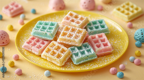 66Colorful waffles dyed in pastel shades like p photo