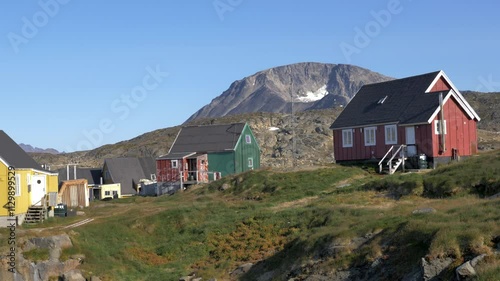 Typical colourful nordic houses, filmed in a sunny day in Kulusuk, a remote settlement in Eastern Greenland. Similar footage available in my portfolio.