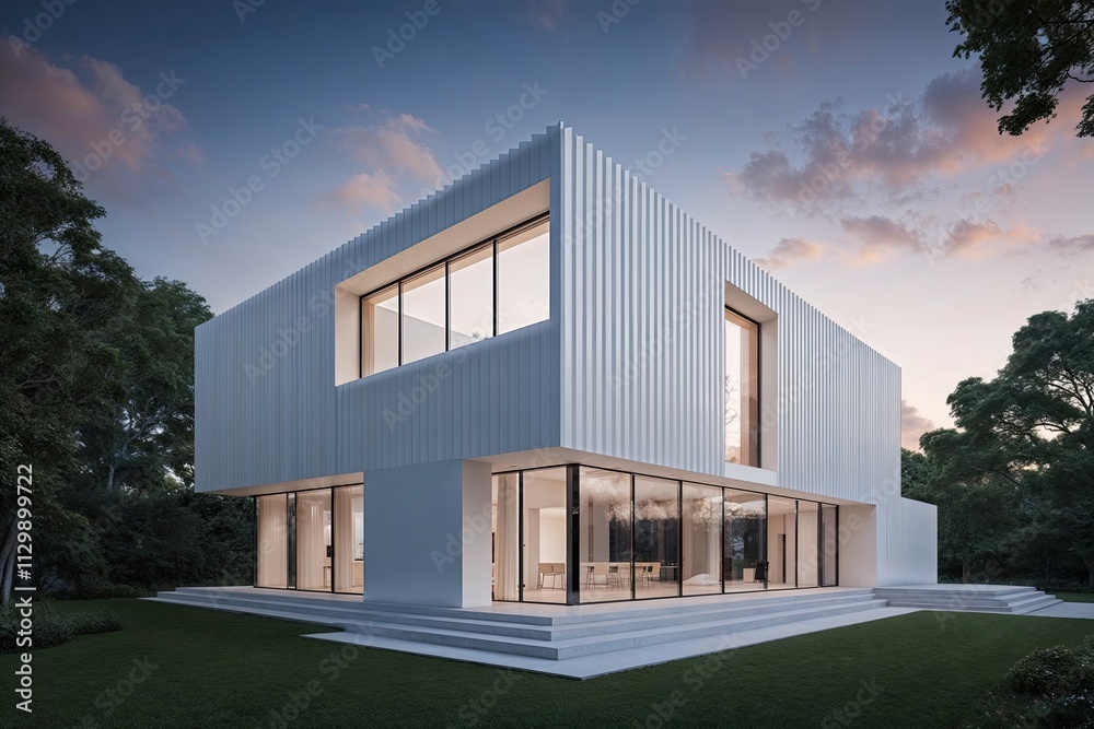 Fototapeta premium Radiant Modern Structure: A Sleek Three-Dimensional Architectural Masterpiece