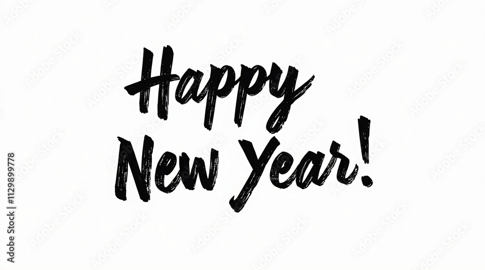 Happy New Year ink calligraphy lettering isolated on white background. Merry Christmas and Happy New Year. Holiday greeting card design with festive text for seasonal wishes Happy New Year ink calligraphy lettering isolated on white background. Merry Christmas and Happy New Year. Holiday greeting card design with festive text for seasonal wishes