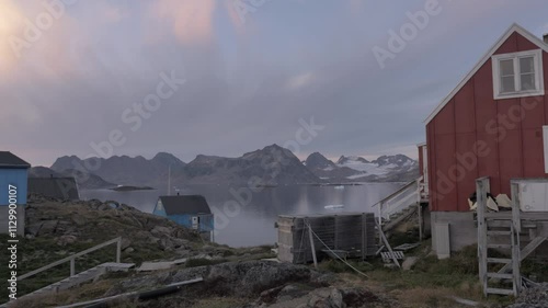 Typical colourful nordic houses, filmed during the late afternoon in Kulusuk, a remote settlement in Eastern Greenland. Similar footage available in my portfolio.