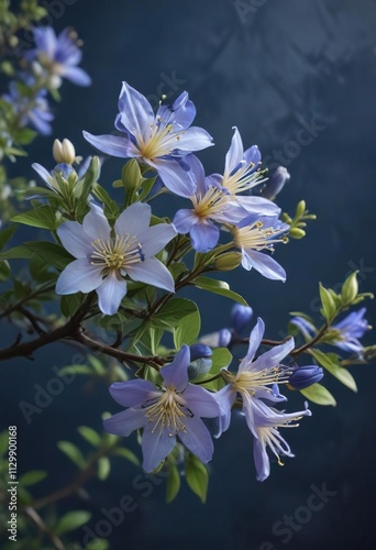 Fragrant flowers on a blue honeysuckle branch, , garden flowers, blue flowers photo