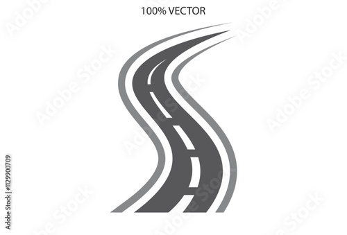 Curving tarred road or highway icon logo vector template