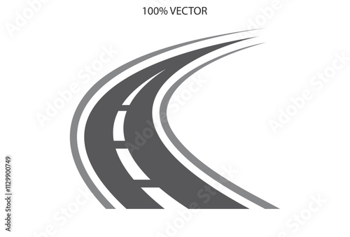 Curving tarred road or highway icon logo vector