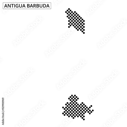 Map outline of Antigua and Barbuda with black dots representing land mass