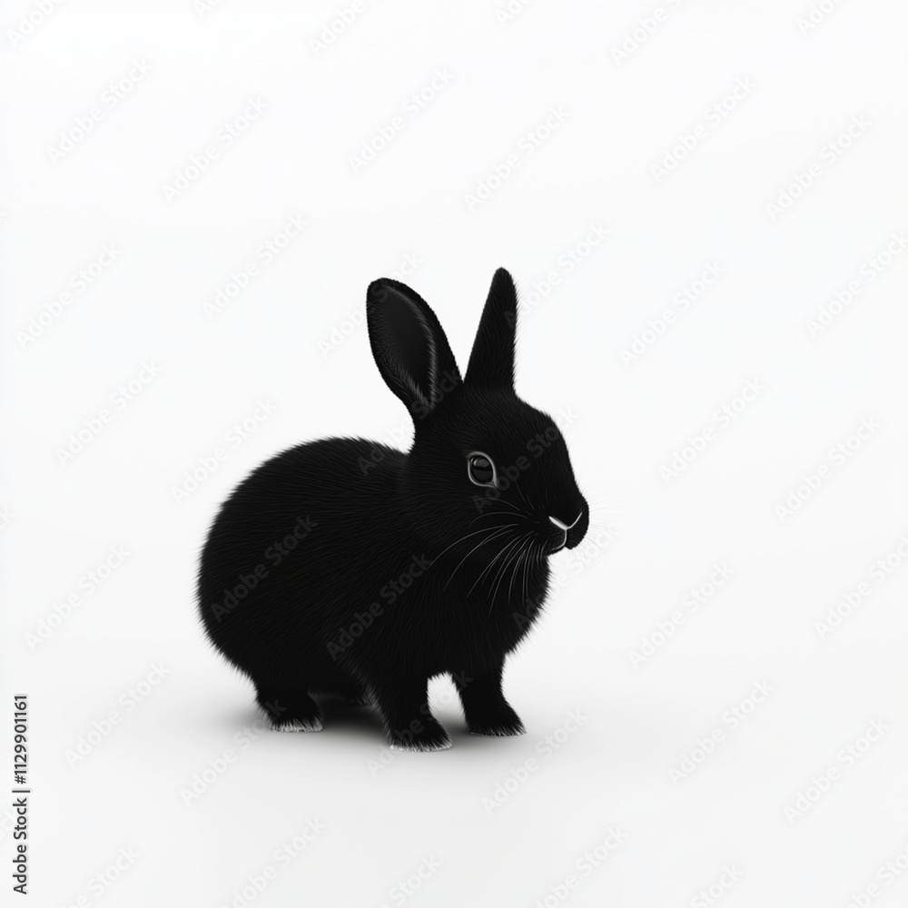cute black rabbit with soft fur, standing on white background cute black rabbit with soft fur, standing on white background