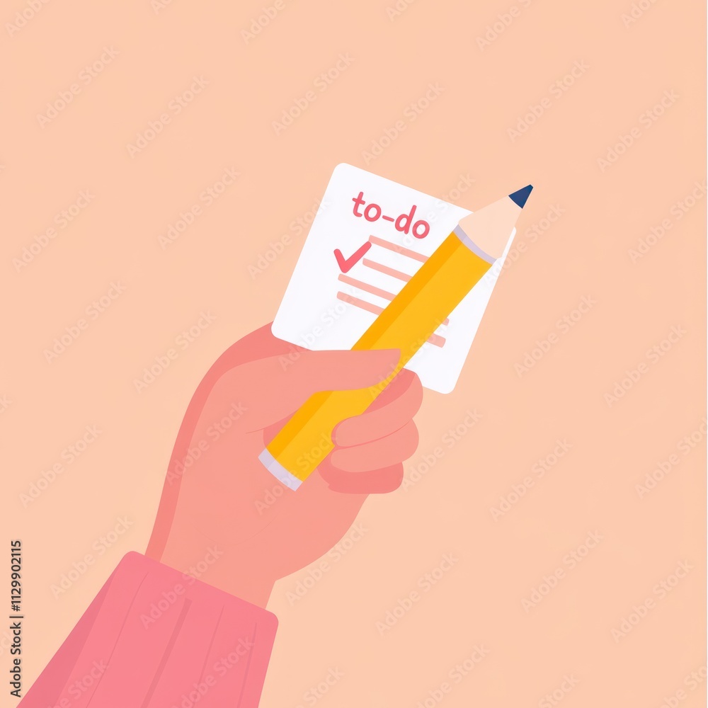 Hand Holding To-Do List and Pencil Illustration Hand Holding To-Do List and Pencil Illustration