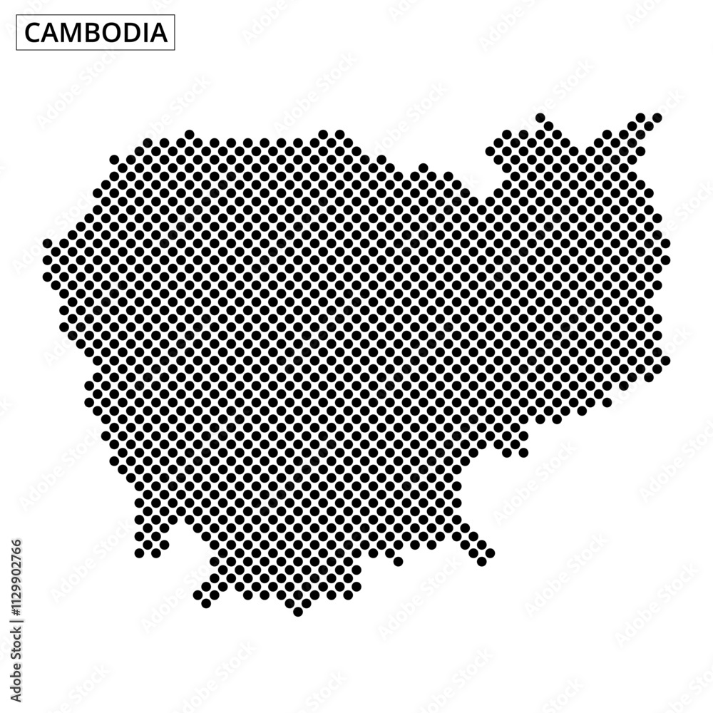 Detailed dot map representation of Cambodia showcasing its geographic features Detailed dot map representation of Cambodia showcasing its geographic features