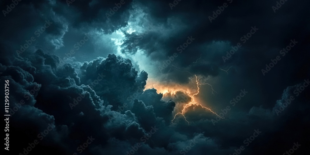 Dark and Dramatic Clouds Under a Night Sky with Lightning in a Cinematic Fantasy Style