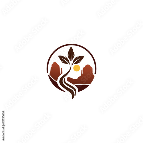 Wallpaper Mural An elegant health clinic logo for your Company, Arizona. Showcases flowing red rock silhouettes and sun, representing natural healing Torontodigital.ca