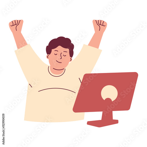 Obese Man Taking Break and Stretching from Work