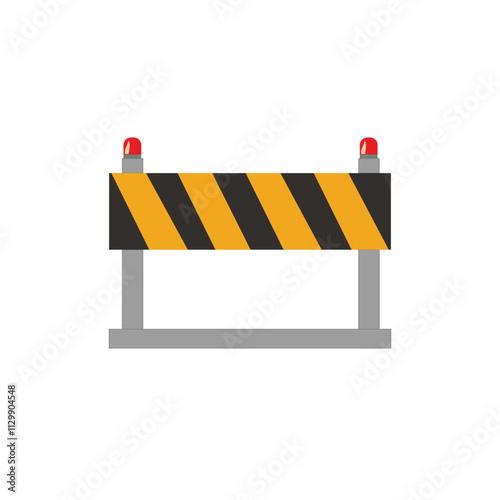 Flat road barrier icon with road repair signs and traffic blockage. This illustration is ideal for graphic projects related to road closures and safety signs