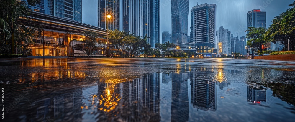 Urban Reflection in a Wet Cityscape Urban Reflection in a Wet Cityscape