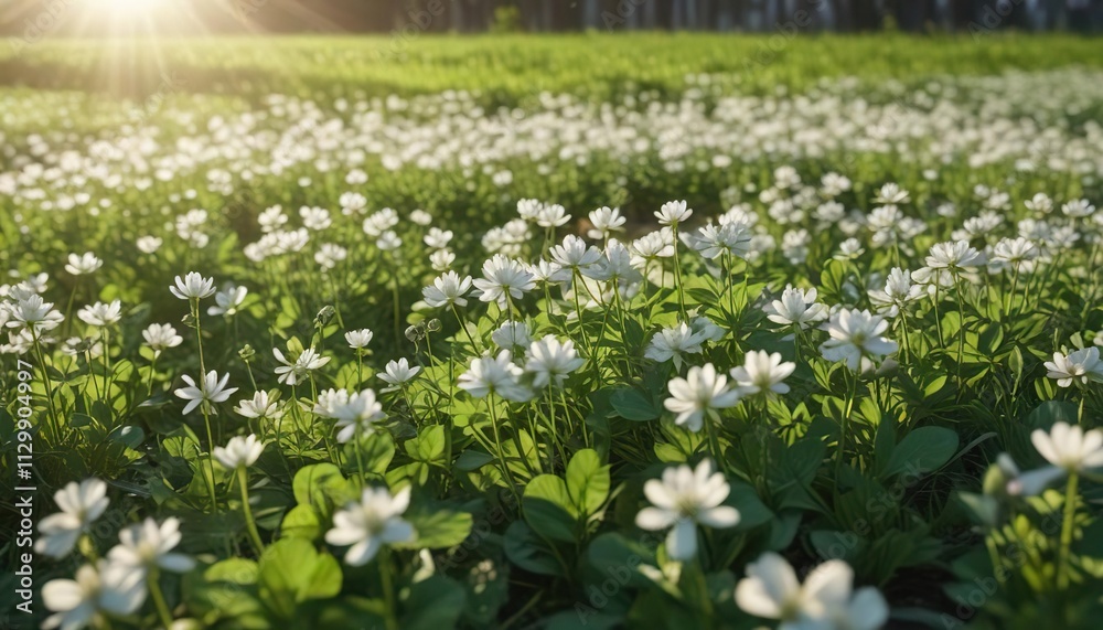 Sunlight illuminates a field of clovers with their translucent white blooms , wallpaper, wildflower Sunlight illuminates a field of clovers with their translucent white blooms , wallpaper, wildflower