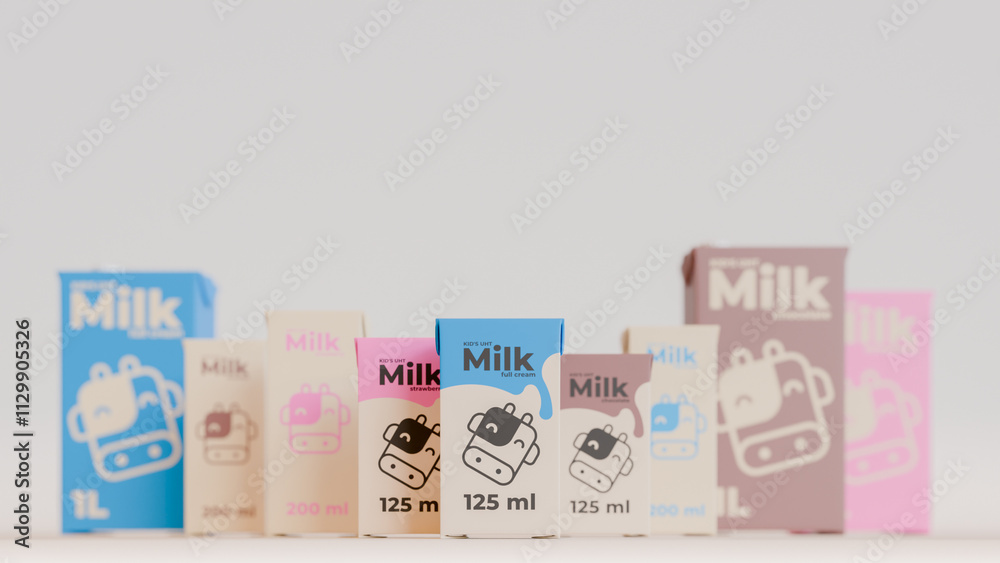 UHT Milks 3D Render Composition Background UHT Milks 3D Render Composition Background