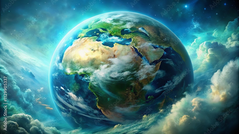 A Stunning View of Planet Earth from Space, Surrounded by Clouds and Stars A Stunning View of Planet Earth from Space, Surrounded by Clouds and Stars