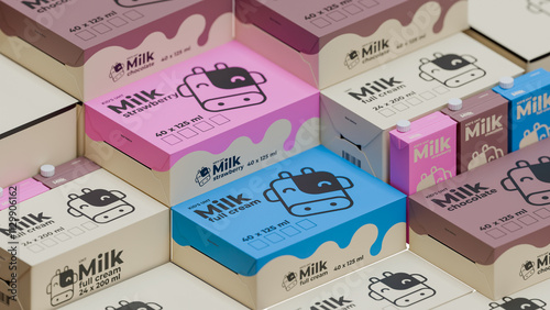 UHT Milks Isometric 3D Render Composition Background
