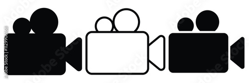 Play button on video camera icon. Video icon set. video camera icon vector. movie sign. Video chat meeting icon. Movie camera icon. Vector illustrator. 