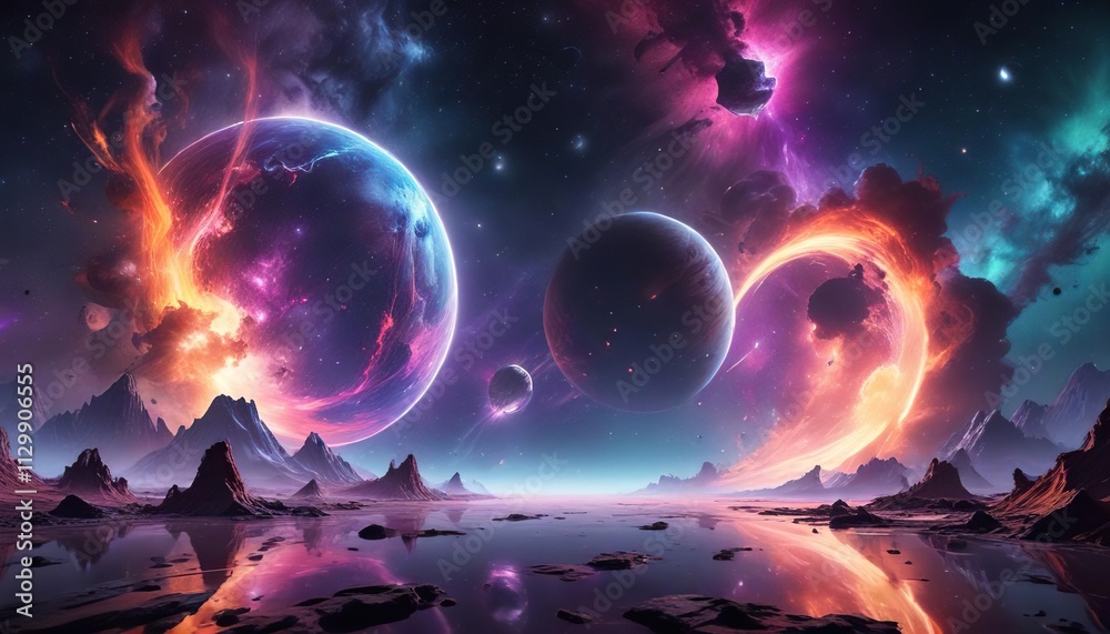 Fototapeta premium Vibrant space art with abstract colors and shapes, Colors, Cosmic, Space
