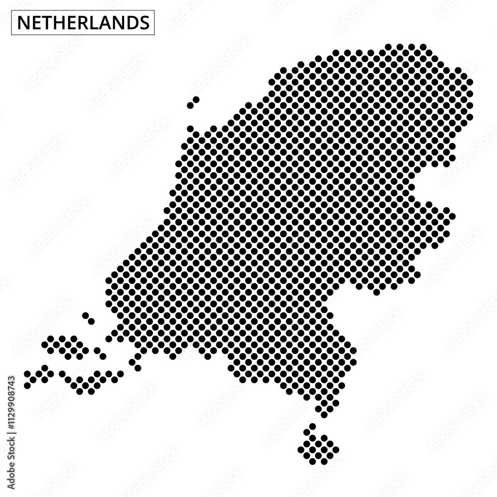 Obraz premium Unique dotted map of the Netherlands showcasing geographical features in black and white