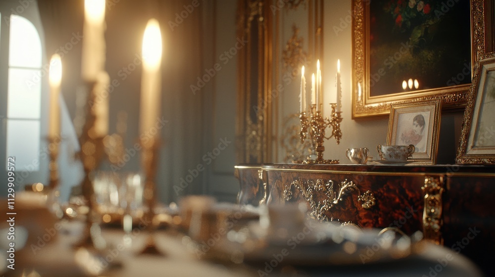 Elegant victorian-style dining room decor retro home interior candlelit ambiance classic setting artistic perspective timeless design Elegant victorian-style dining room decor retro home interior candlelit ambiance classic setting artistic perspective timeless design
