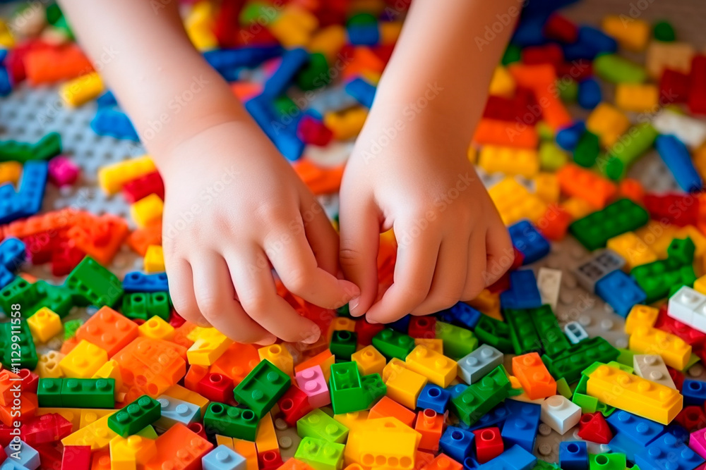 A creative child with autism connecting colorful pieces of a puzzle in deep concentration. A creative child with autism connecting colorful pieces of a puzzle in deep concentration.