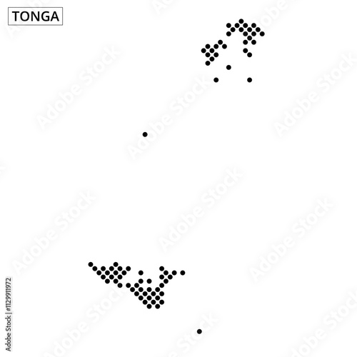 Map outline of Tonga composed of dot patterns showcases island geography