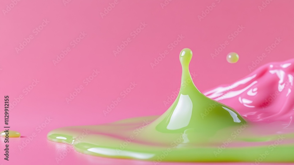 Bright splash of neon green liquid on pink background Bright splash of neon green liquid on pink background