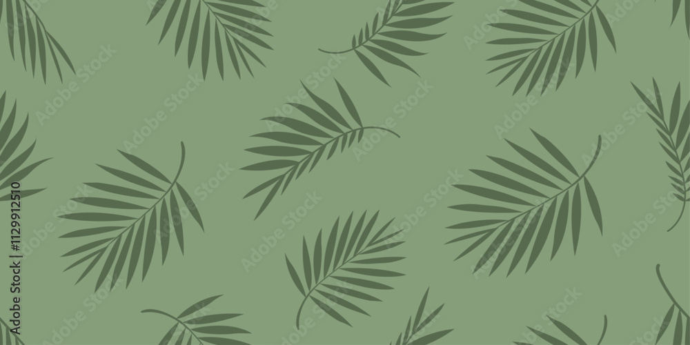 seamless pattern with palm leaves. green background. Vector hand drawing. Simple ornament for designs, fabric seamless pattern with palm leaves. green background. Vector hand drawing. Simple ornament for designs, fabric