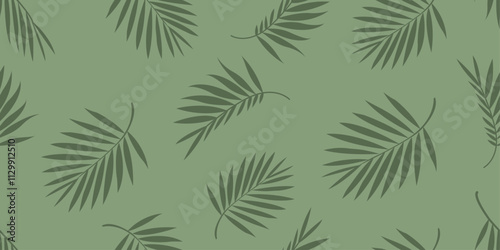 seamless pattern with palm leaves. green background. Vector hand drawing. Simple ornament for designs, fabric