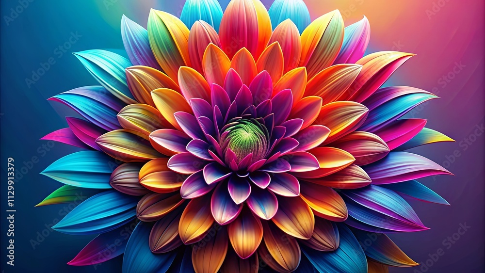 Obraz premium Vibrant Rainbow Floral Bloom A Close-Up of a Multicolored, Intricate, and Vividly Hues Flower with a Lush, Textured Appearance.