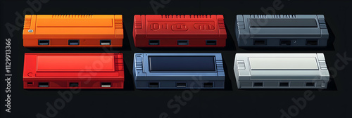 Retro Gaming Console Illustration, Colorful Variety of Classic-Style Devices with Multiple Ports