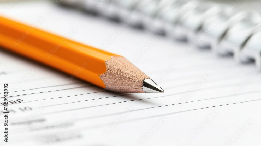 Close-up of yellow pencil on notepad Close-up of yellow pencil on notepad