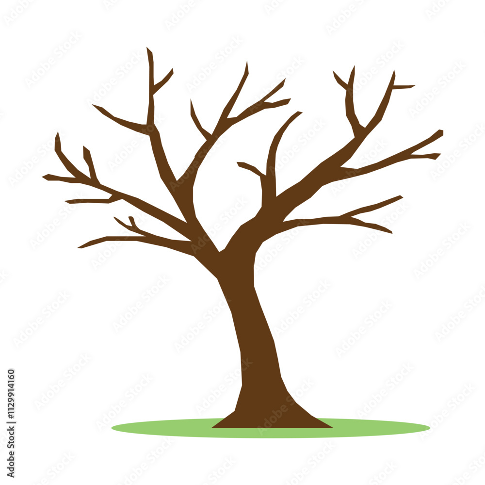 Fototapeta premium Vector image of a bare brown tree without leaves. This illustration fits themes of nature and autumn, capturing the beauty of stillness in a quiet atmosphere