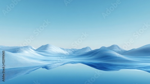 Serene Blue Mountainscape: A Tranquil Reflection of Nature's Beauty in a Peaceful Winter Wonderland photo