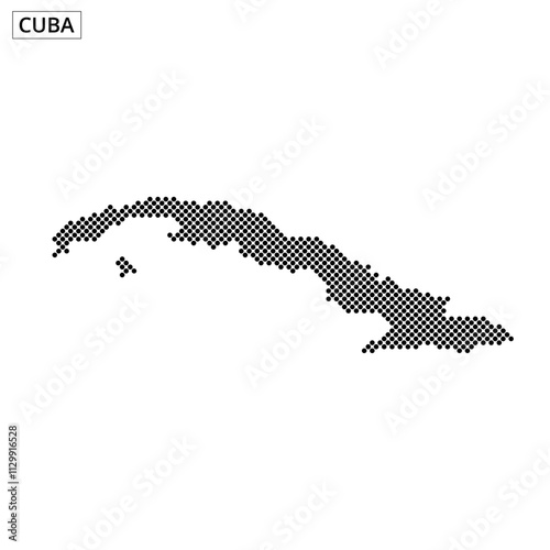 Outline of Cuba with dot pattern showcasing the island's unique geography and shape