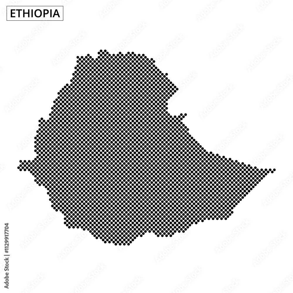 Map highlighting the borders of Ethiopia with a unique dot pattern and design element Map highlighting the borders of Ethiopia with a unique dot pattern and design element