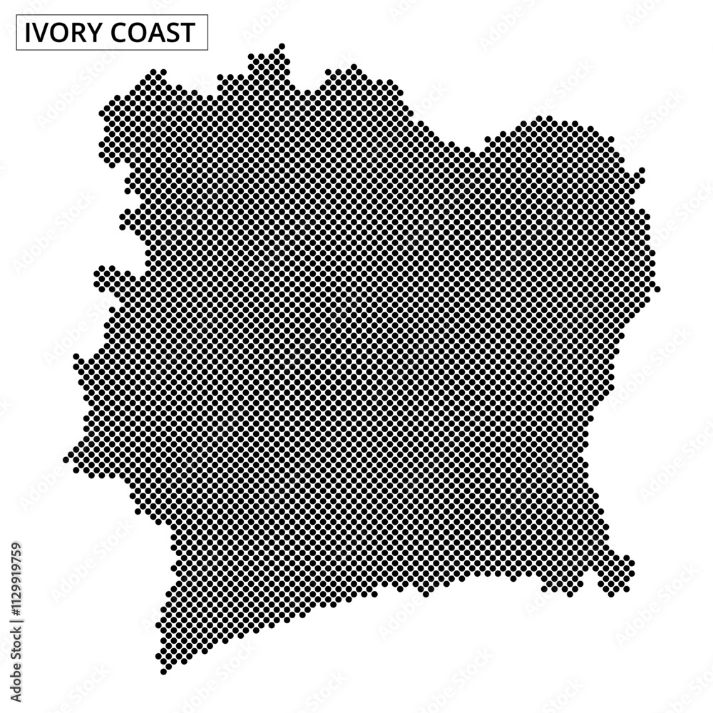 Detailed map illustrating the geographic outline of Ivory Coast with textured design Detailed map illustrating the geographic outline of Ivory Coast with textured design