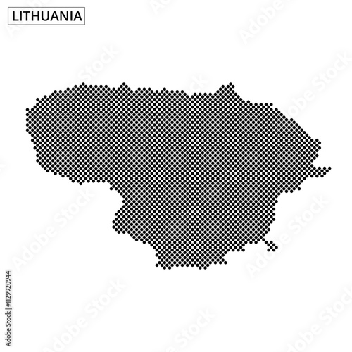 Lithuania outlined with a dotted pattern showcasing its geographic shape and features