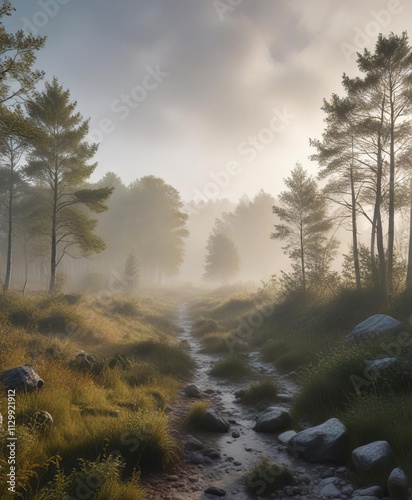 Misty morning over the forest in central Visby Gotland, forest, landscape, central visby gotland