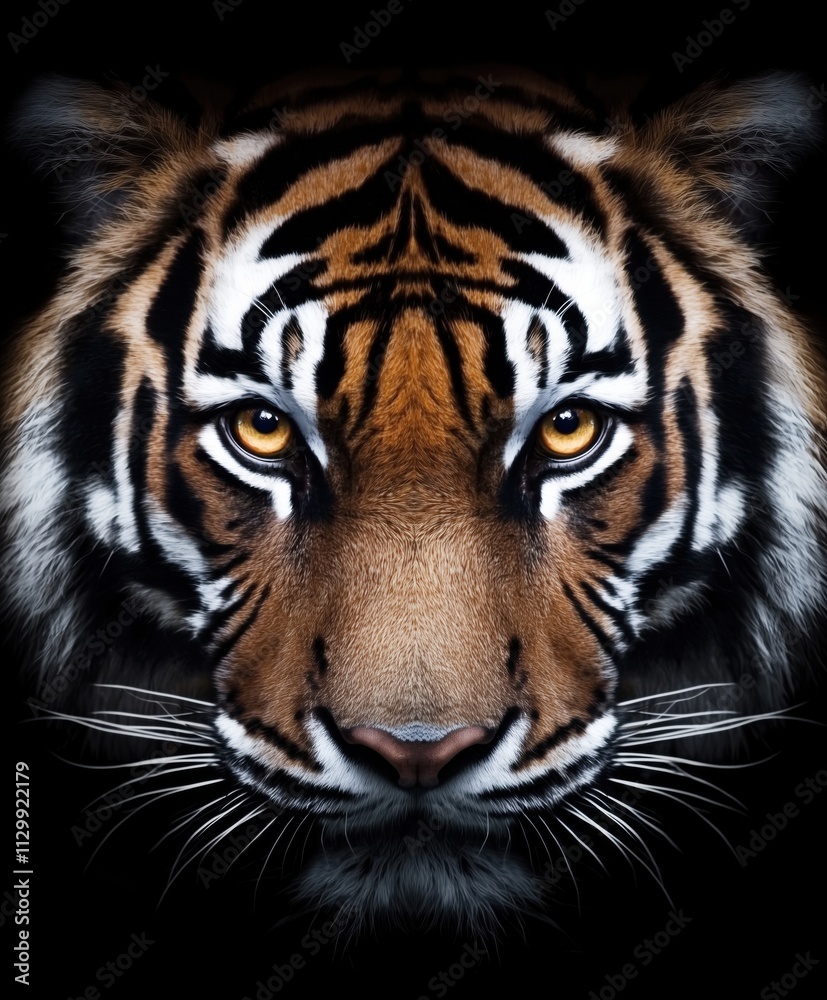 Portrait of a tiger staring directly at the camera with a black background Portrait of a tiger staring directly at the camera with a black background