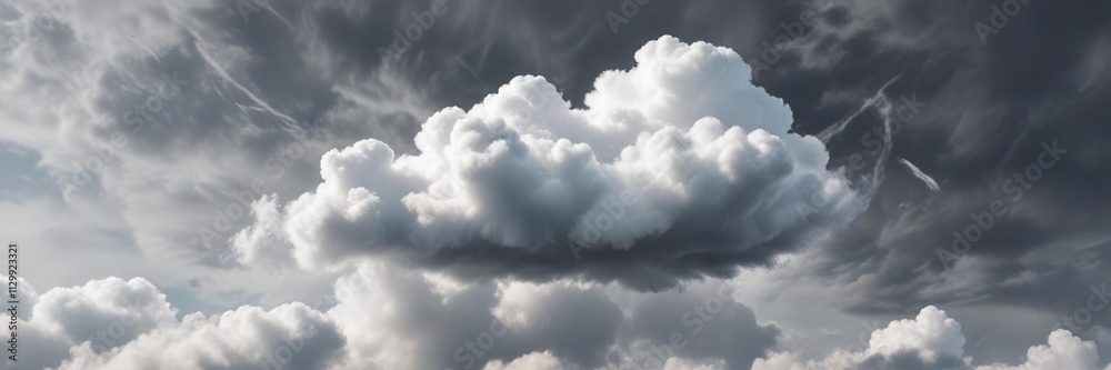 A soft and airy white cloud-like shape suspended in mid-air on a gray sky, , whimsical art A soft and airy white cloud-like shape suspended in mid-air on a gray sky, , whimsical art