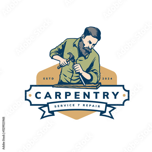 carpentry logo badge design