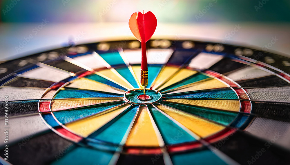 Fototapeta premium Dart in bullseye, a symbol of precision and success in competition