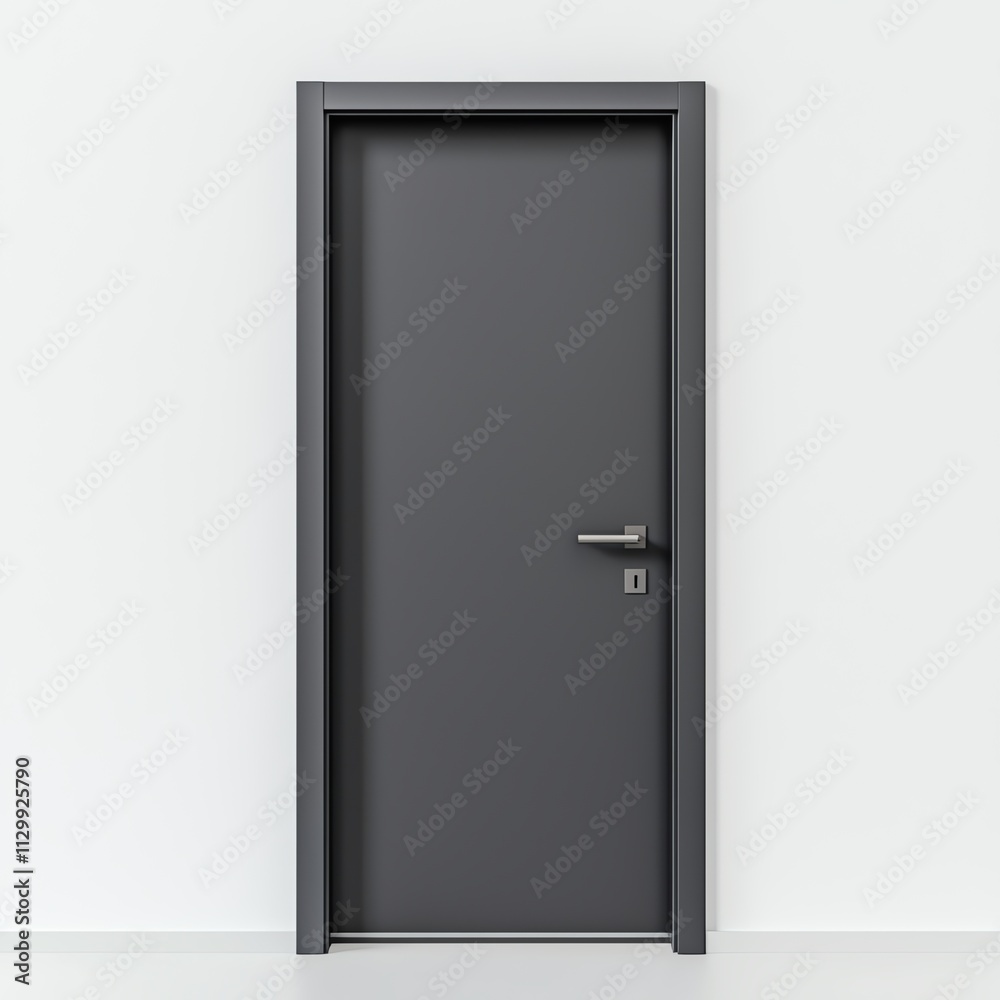 A sleek, modern gray door stands against a white wall, showcasing minimalist design and clean lines in a contemporary setting. A sleek, modern gray door stands against a white wall, showcasing minimalist design and clean lines in a contemporary setting.