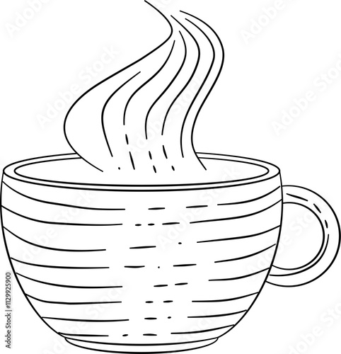Classic steaming coffee cup hand drawn vector